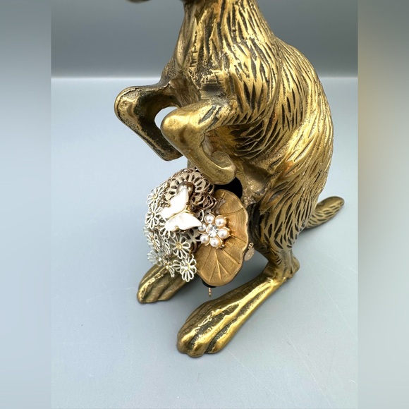 Hand Crafted Vintage Brass Kangaroo Brooch Art | One of a Kind Upcycled Decor - Picture 5 of 7